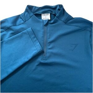 Gymshark 1/4 Zip Pullover Shirt Men's L Teal Lightweight Fitted Breathable Logo